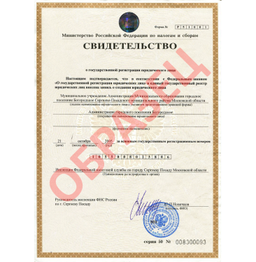 Свидетельство о регистрации в РФ