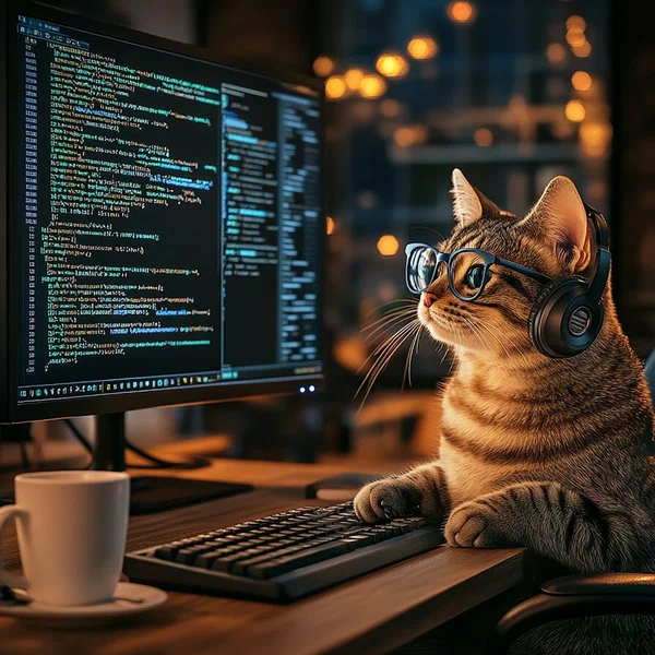 кот за компьютером